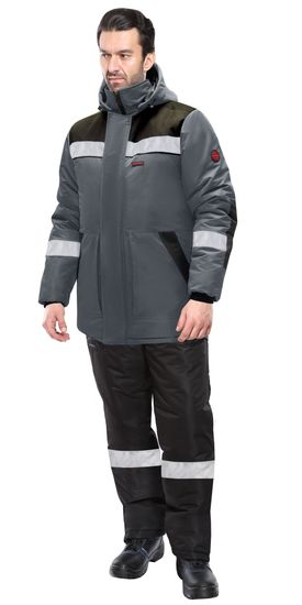 Куртка  зимняя "Сириус-Комфорт" удлиненная с СОП (т.серый/черный)
