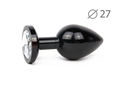 Коническая черная анальная втулка с прозрачным кристаллом - 7 см. (Цвет: прозрачный)