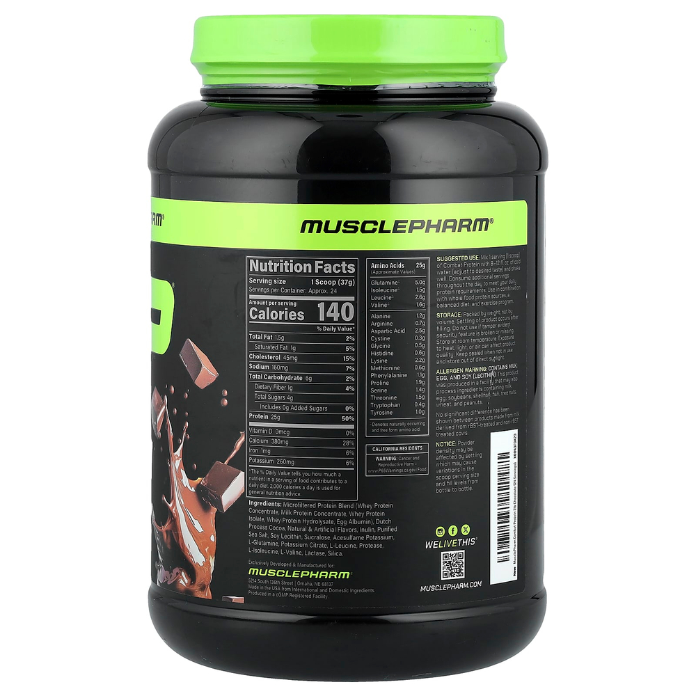 MusclePharm, Combat®, протеиновый порошок, шоколадное молоко, 900 г (2 фунта)