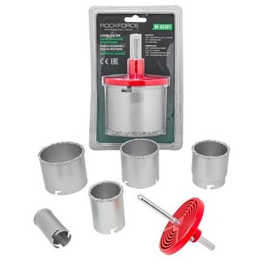 Набор сверл корончатых по плитке и керамограниту 7пр.(33,53,67,73,83мм)в блистере RockForce##Rock FORCE RF-03301