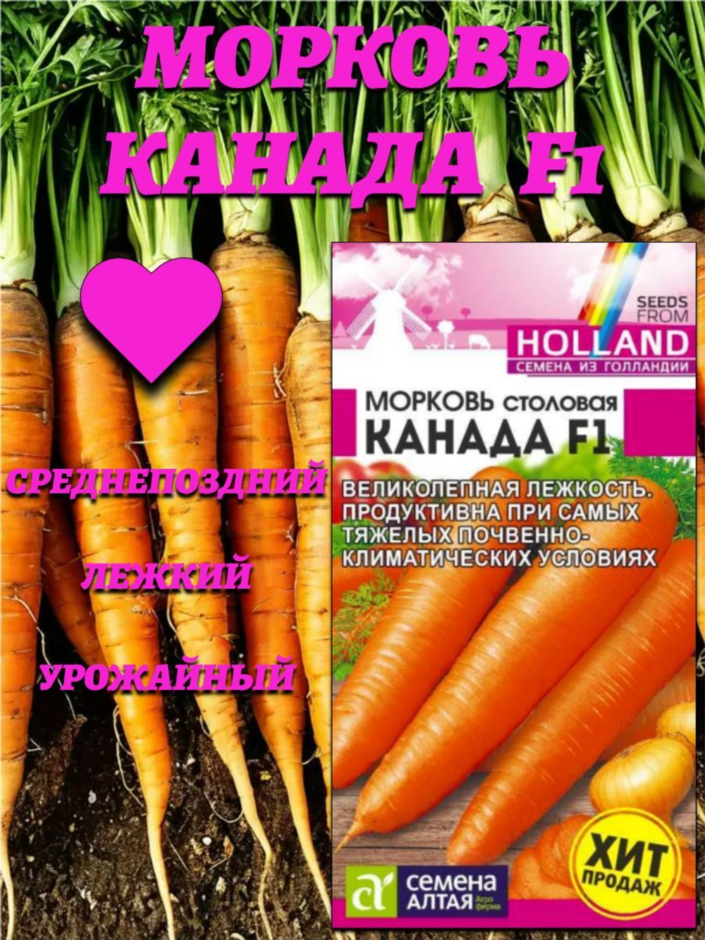 Морковь Канада F1 (0,2 гр). Голландские Семена. Семена Алтая