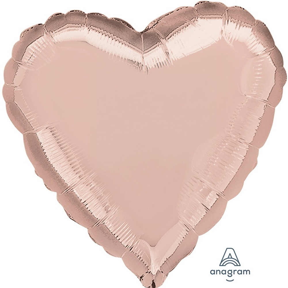 Фольгированная фигура, сердце, 18"/46СМ Металлик Rose Gold