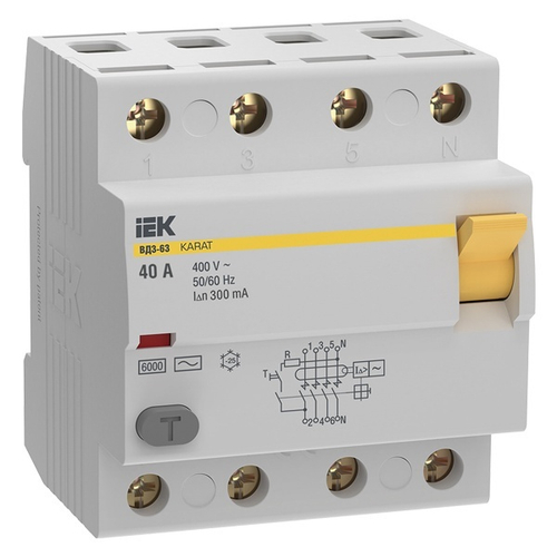 УЗО KARAT ВД3-63 4P 40А 300мА 6кА тип AC ИЭК (ВДТ) MDV20-4-040-300