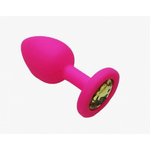 Анальная пробка из розового силикона с жёлтым кристаллом (размер S)