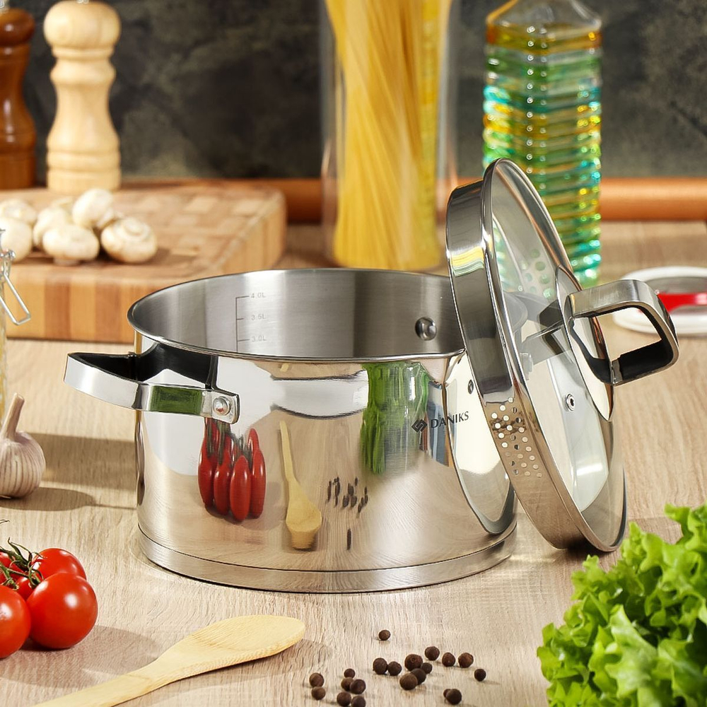 Кастрюля нерж, 4.75 л, с крыш, Daniks, Манхэттен, M-461-22, индукц