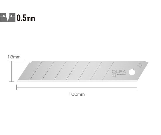Лезвие OLFA сегментированное 18*100*0,5мм (10шт.) для пластика
