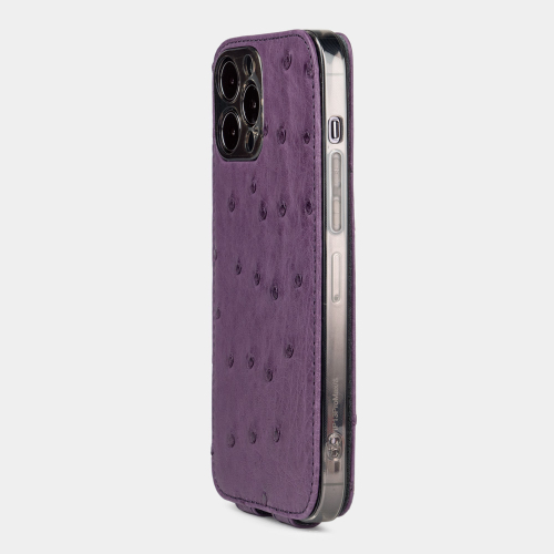 Чехол для iPhone 15 Pro Max из кожи страуса, фиолетового цвета