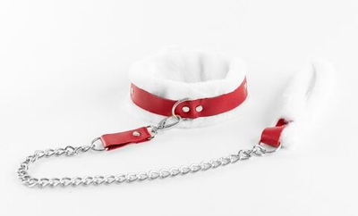 Бело-красный ошейник из натуральной кожи с нежным мехом (Цвет: белый с красным)