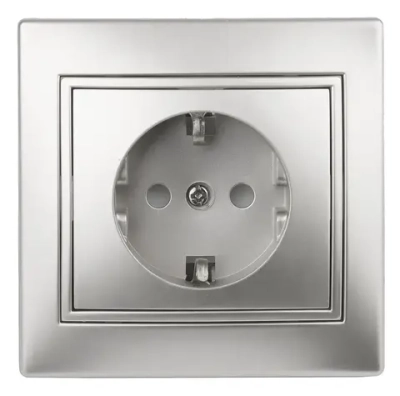 Розетка Intro Plano 1-202-03 с заземлением 2P+E Schuko 16А-250В IP20 скрытой установки алюминий