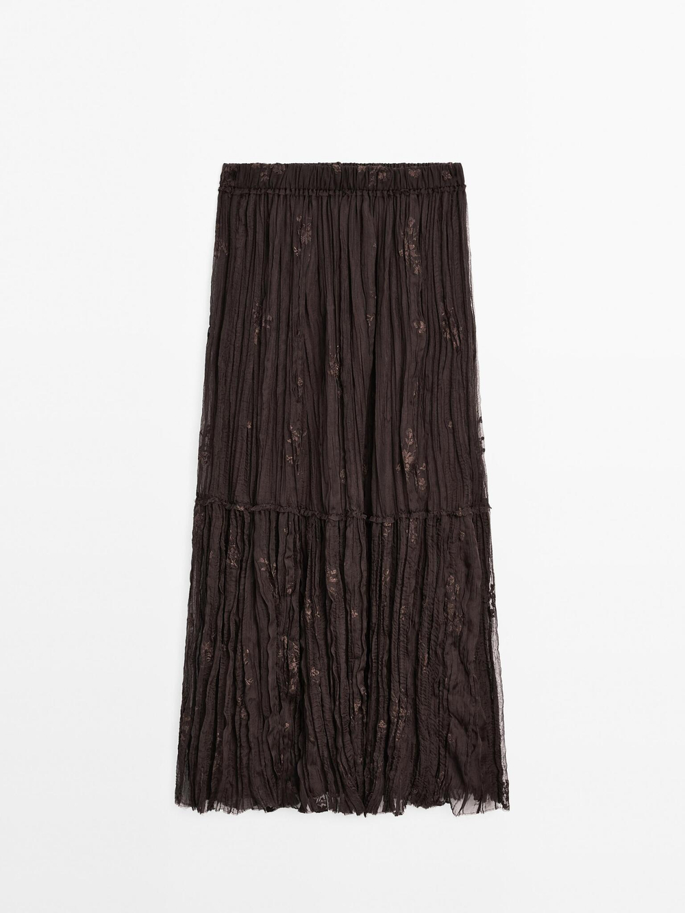 Massimo Dutti Длинная плиссированная юбка с вышивкой, шоколадный