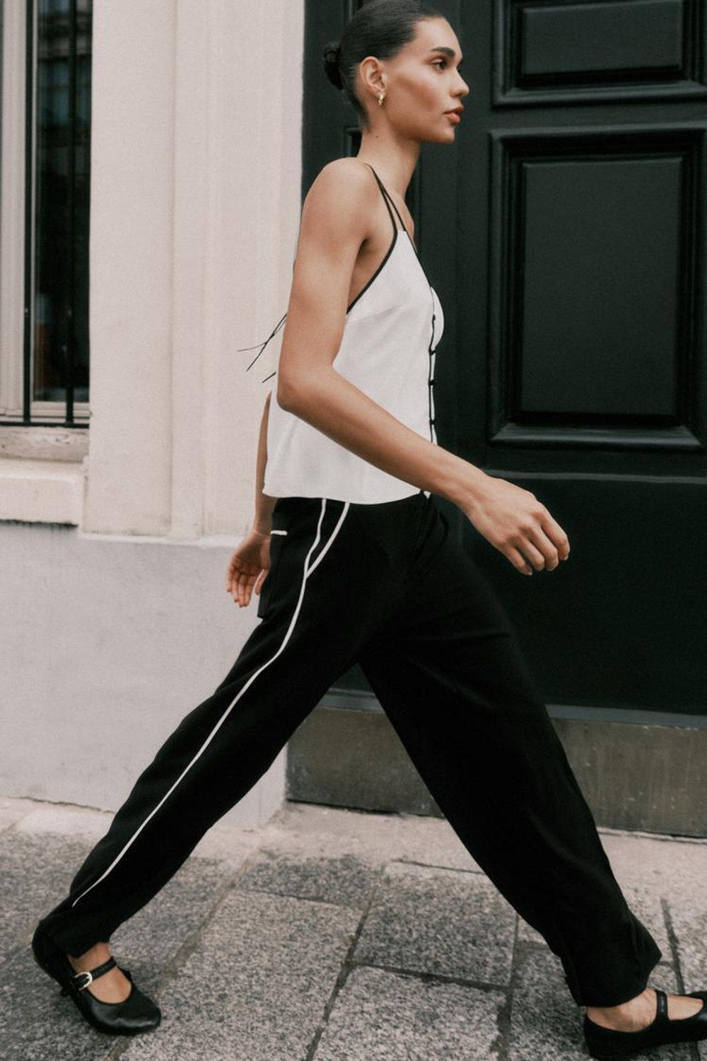 ZARA ТОП В БЕЛЬЕВОМ СТИЛЕ С КОНТРАСТНОЙ ОТДЕЛКОЙ, ЖЕЛТОВАТО-БЕЛЫЙ