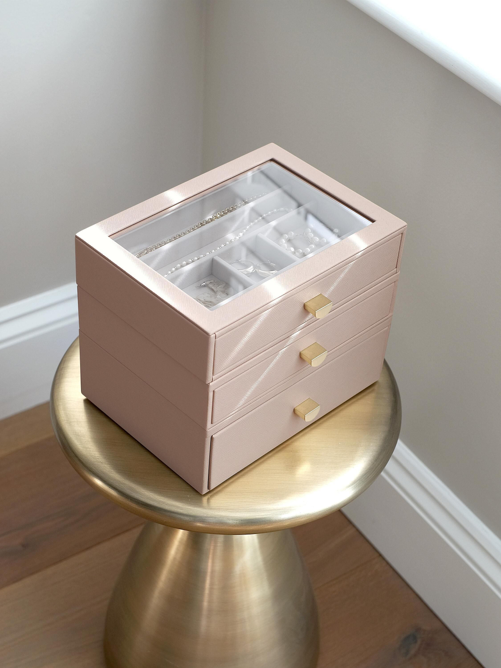 Органайзер для украшений и часов со стеклянной крышкой Stackers Classic Jewellery Box, 3 секции - White Pebble