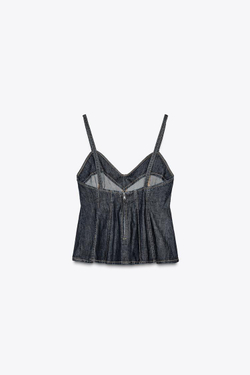 ZARA ДЖИНСОВЫЙ ТОП-КОРСЕТ, СИНИЙ