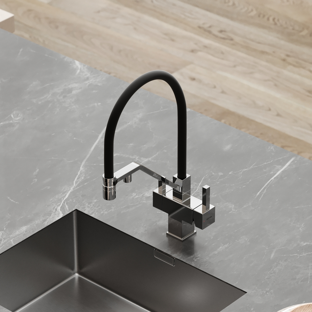 Смеситель для кухни Sancos Loro с гибким изливом, цвет хром/черный, арт. SC4007CH