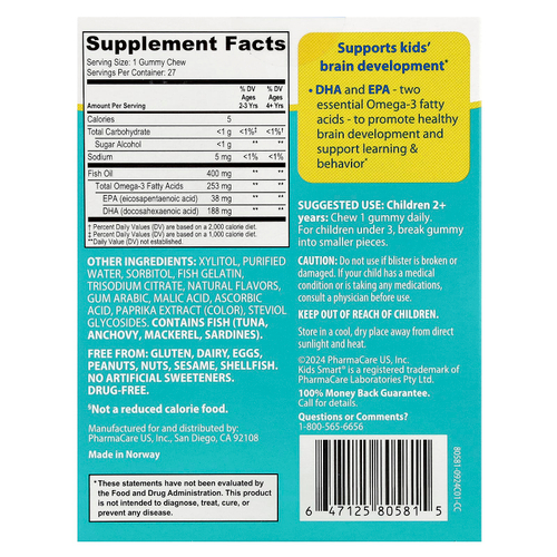 Kids Smart, Vita Gummies, Brain Booster, добавка для поддержки мозга, без сахара, для детей от 2 лет, с фруктовым вкусом, 27 жевательных таблеток