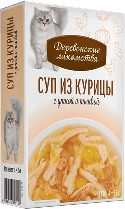 ДЕРЕВЕНСКИЕ ЛАКОМСТВА Пауч для кошек суп из курицы с уткой и тыквой 0,035 кг