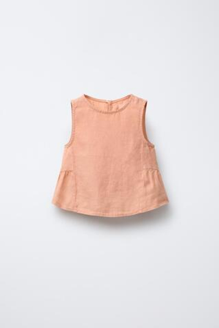 ZARA БЛУЗА ИЗ 100% ЛЬНА С БАСКОЙ, РЫЖЕВАТО-КОРИЧНЕВЫЙ