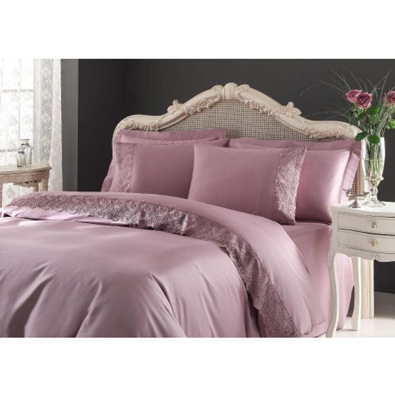 Постельное белье Regina (фиолетовое) с кружевом  deluxe TIVOLYO HOME Турция