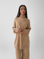 Костюм трикотажный Palandya 6627 бежевый из кофты с высоким горлом и кюлот на резинке со шнуровкой оптом