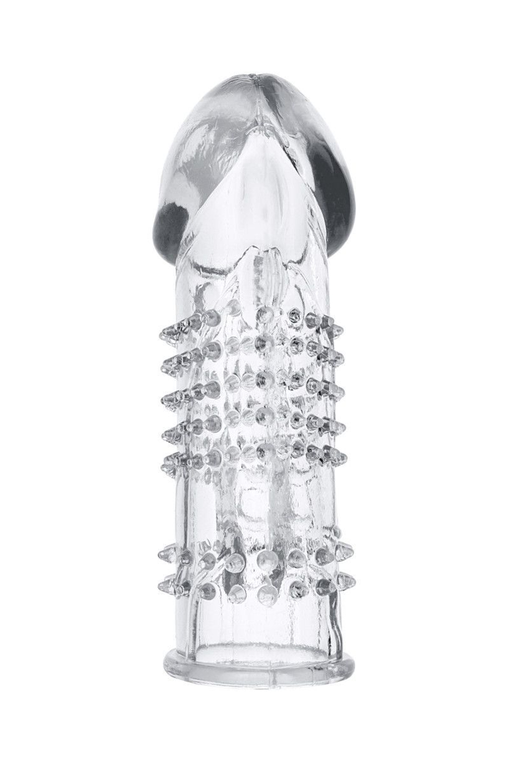 Прозрачная гелевая насадка с шипами и клиторальным отростком - 13 см.