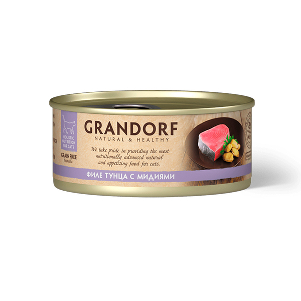 Влажный корм Grandorf tuna With Mussel In Broth, для кошек, филе тунца с мидиями, 70 г (Грандорф)