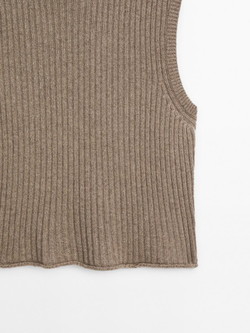 Massimo Dutti Топ в рубчик с высоким воротником, кротово-коричневый