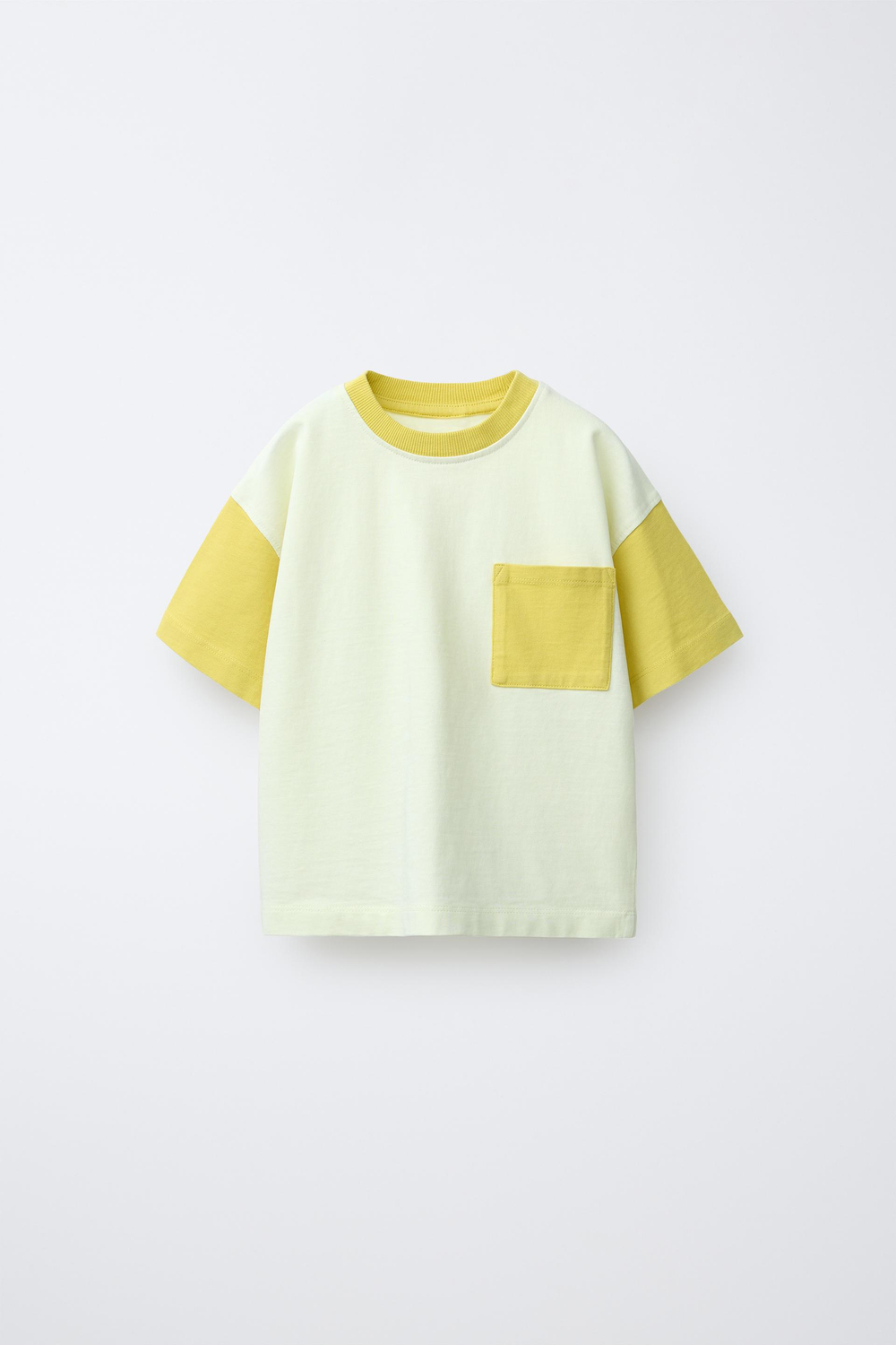 ZARA ФУТБОЛКА В СТИЛЕ КОЛОР-БЛОК, ЖЕЛТЫЙ