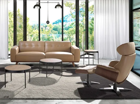 Кресло-реклайнер Angel Cerda A928 бежевая кожа и шпон ореха