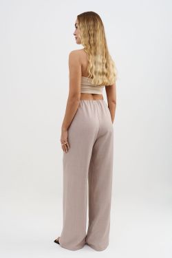 Брюки свободные на резинке серо-бежевого цвета