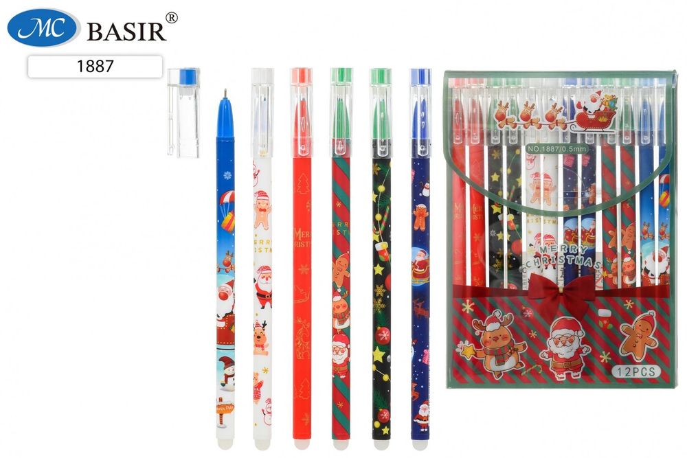 Ручка гель пиши-стирай 0,5мм. синяя "Новогодние" ассорти (Basir)