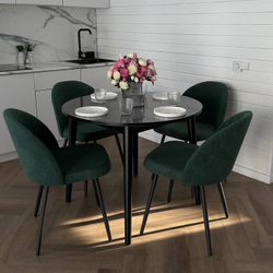 Круглый раздвижной стол Серый мрамор и 4 стула Элион цвет зеленый