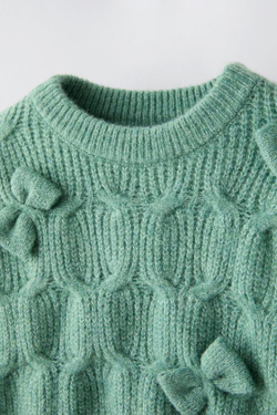 ZARA СВИТЕР С БАНТАМИ, МЯГКИЙ ЗЕЛЕНЫЙ