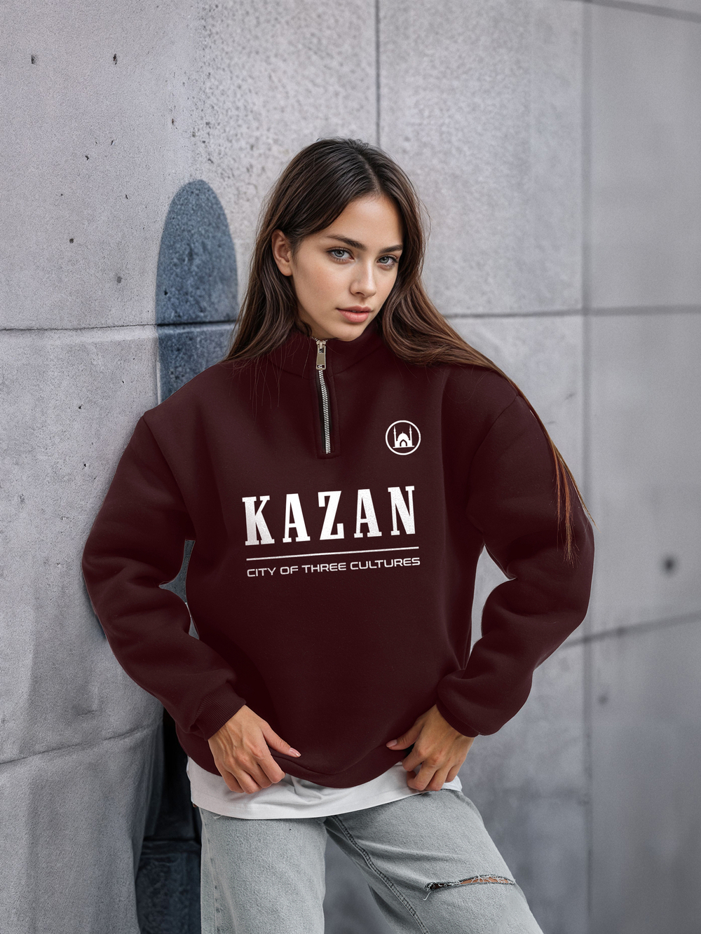 Толстовка женская с зип-воротником "Kazan" бордо