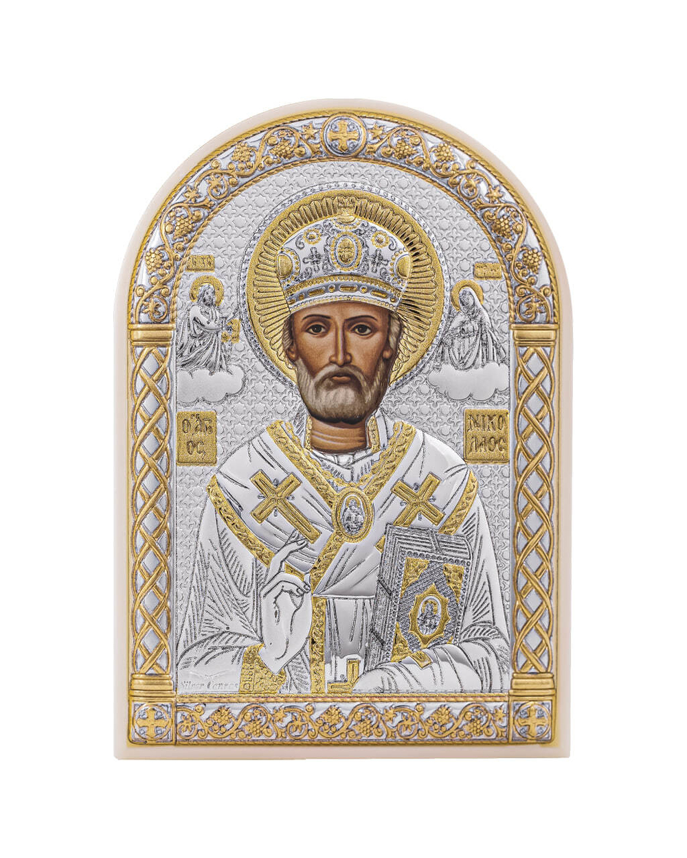 Николай Чудотворец, икона арочная, пластик белый 80х115