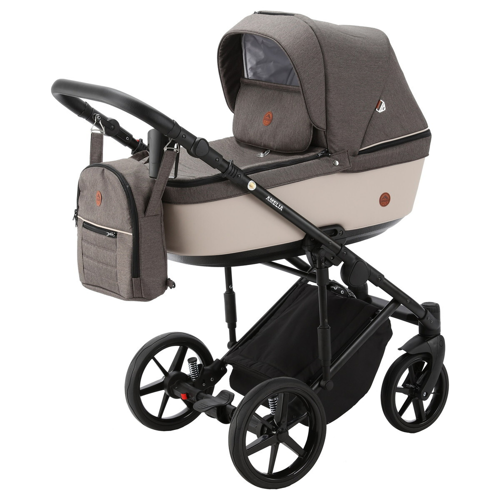 Детская коляска Adamex Amelia 3 в 1 AM210-TIP (КОРИЧЕВ+ СВ.БЕЖ.КОЖА)