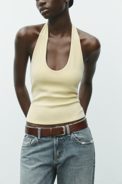 ZARA ТОП С ВЫРЕЗОМ ХАЛТЕР, ЖЕЛТЫЙ