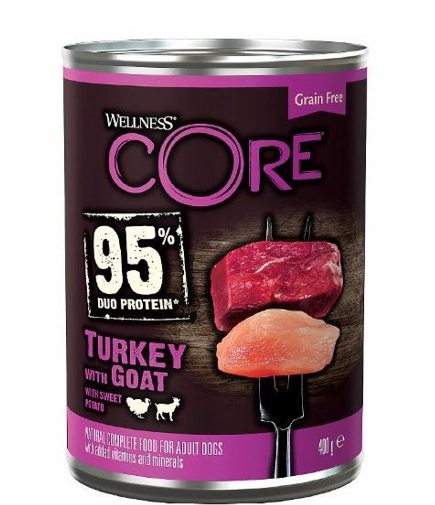 CORE 95 консервы для взрослых собак индейка с козлятиной и сладким картофелем 400г