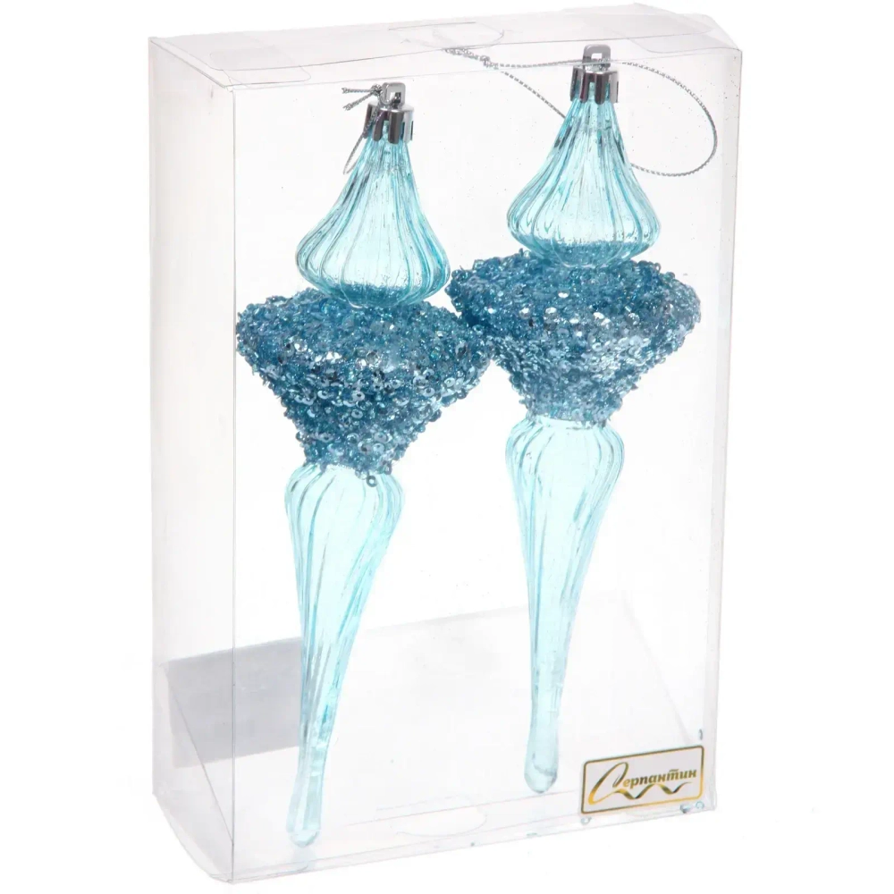 Елочные украшения «Сияние» 6*6*19.5 см (набор 2 шт), Голубой