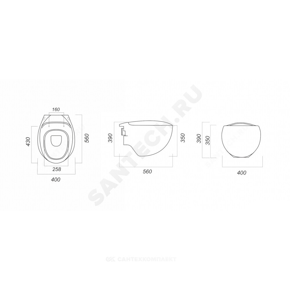 Унитаз подвесной горизонтальный выпуск с сиденьем дюропласт микролифт Ringo Rimless Sanita Luxe RNGSLWH0104R