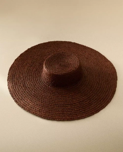 ZARA ПЛЯЖНАЯ ШЛЯПА ИЗ РАФИИ С ДЛИННЫМИ ПОЛЯМИ, КОРИЧНЕВЫЙ