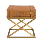 Прямоугольный угловой столик из кожи и золотистой стали 2148