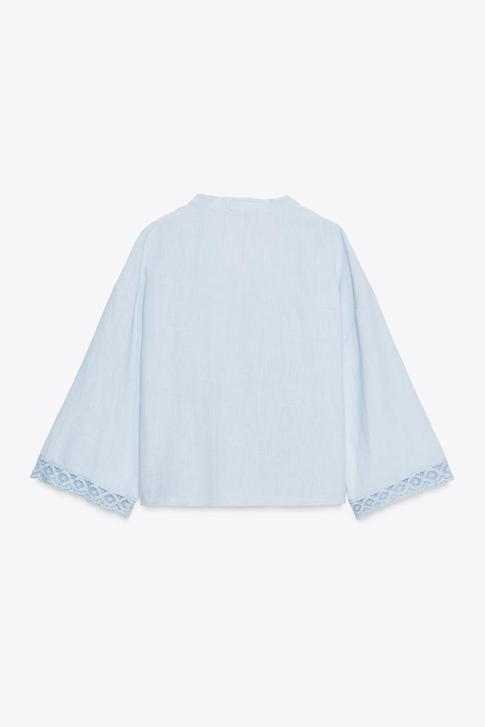 ZARA КОРОТКАЯ КРУЖЕВНАЯ РУБАШКА, НЕБЕСНО-ГОЛУБОЙ