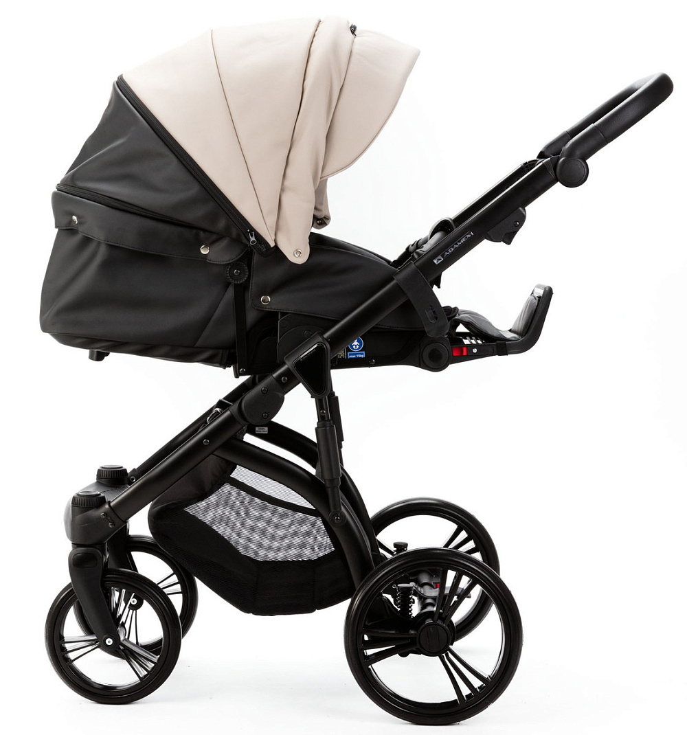 Детская коляска Adamex Lanti Deluxe 2 в 1 LN-SD110 (СВ.БЕЖ.КОЖА + ЧЕРН. КОЖА)