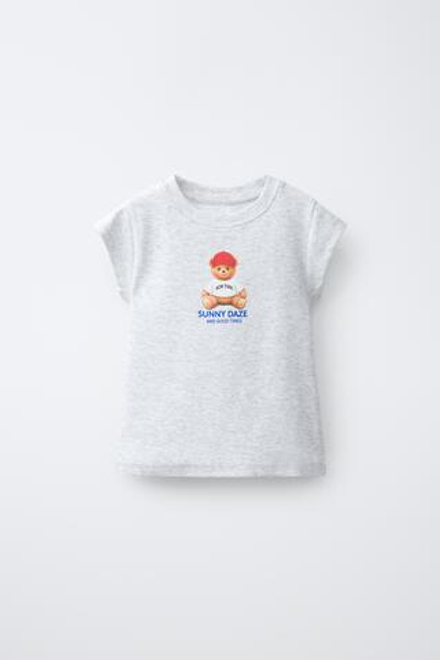 ZARA ФУТБОЛКА С АНИМАЛИСТИЧЕСКИМ ПРИНТОМ, СЕРЫЙ МЕЛАНЖ