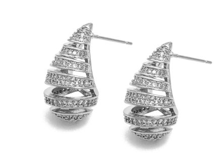 Серьги-гвоздики "Капли-Scroll" 23мм, со стразами