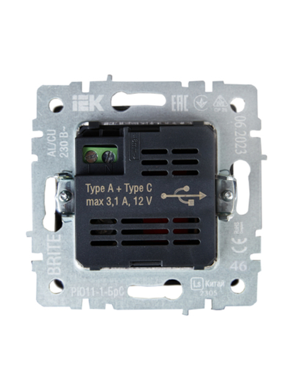 BRITE Розетка USB A+C 18Вт РЮ11-1-БрС сталь IEK