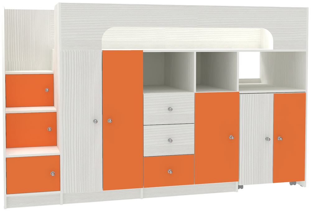 Кровать-чердак КарИВи Астра 11 Белое Дерево Оранжевый