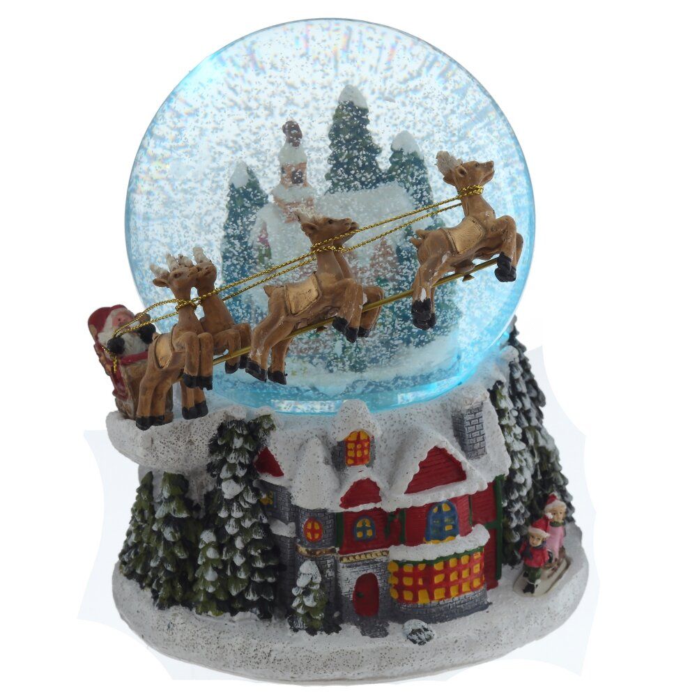 GAEM Фигурка декор в стекл шаре "Дом и Дед Мороз", (подсвет,муз, вьюга 3хАА н/п), D 11 см, L16 W16 H16 см