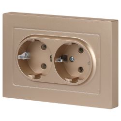 Розетка Intro Accent 6-205-04 2X2P+E Schuko, 16А-250В, IP20, СУ, AL/CU, шампань