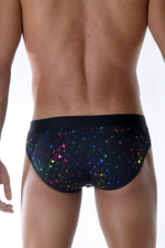 Черные мужские трусы-слипы с разноцветными блестящими звездочками (Размер: L) (Цвет: черный)